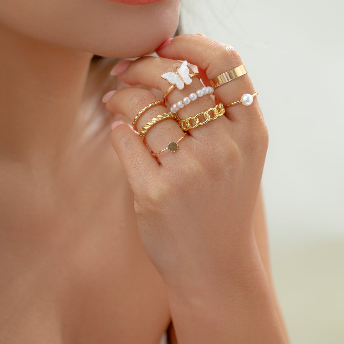 8 Pieces Butterfly Pearl Ring